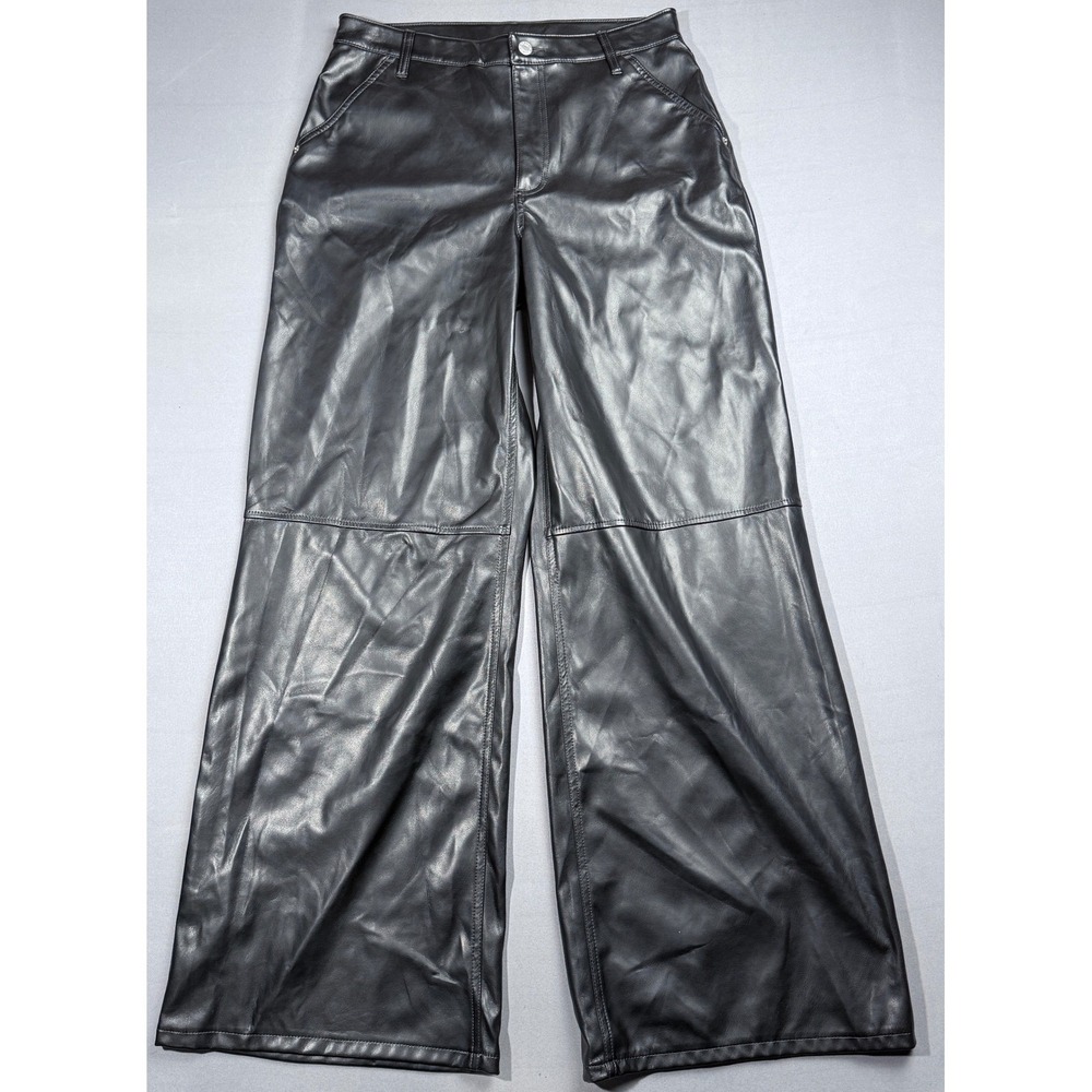 Arizona Jean Co Wide Leg Black Faux‎ Leather Pants Women's Size 11